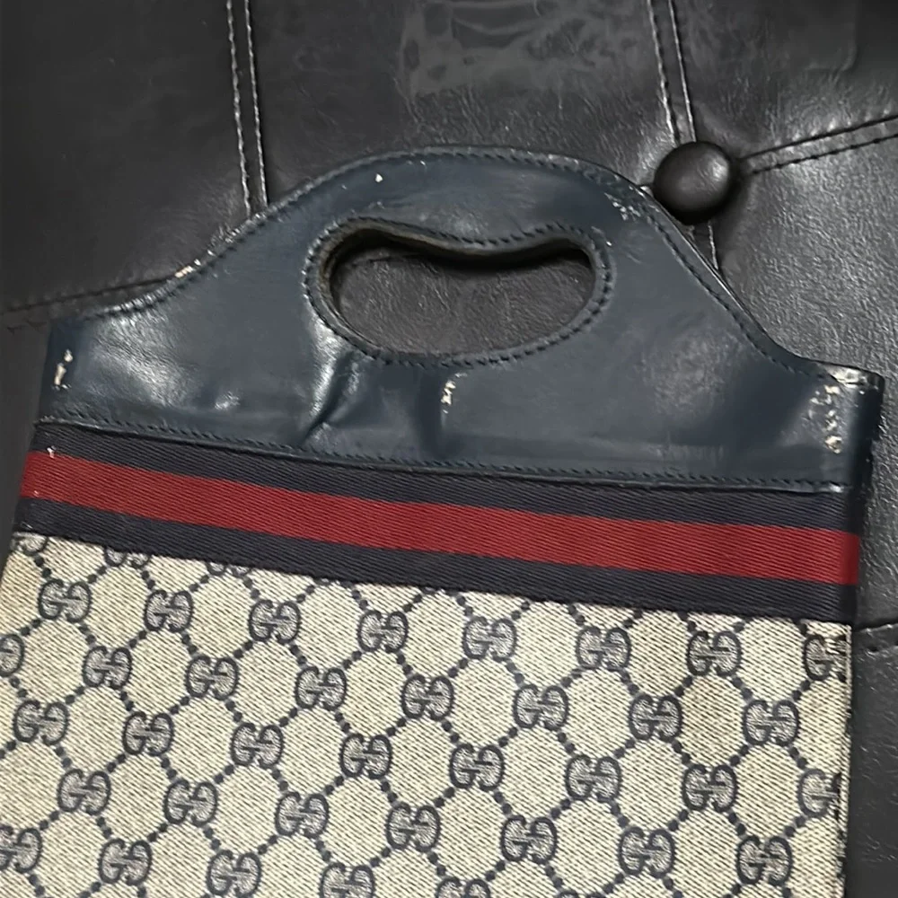 Gucci Beige and Blue Bag with Red Stripe